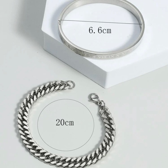 Men Chain Bracelet & Roman Numerals Bangle - Picture 4 of 4